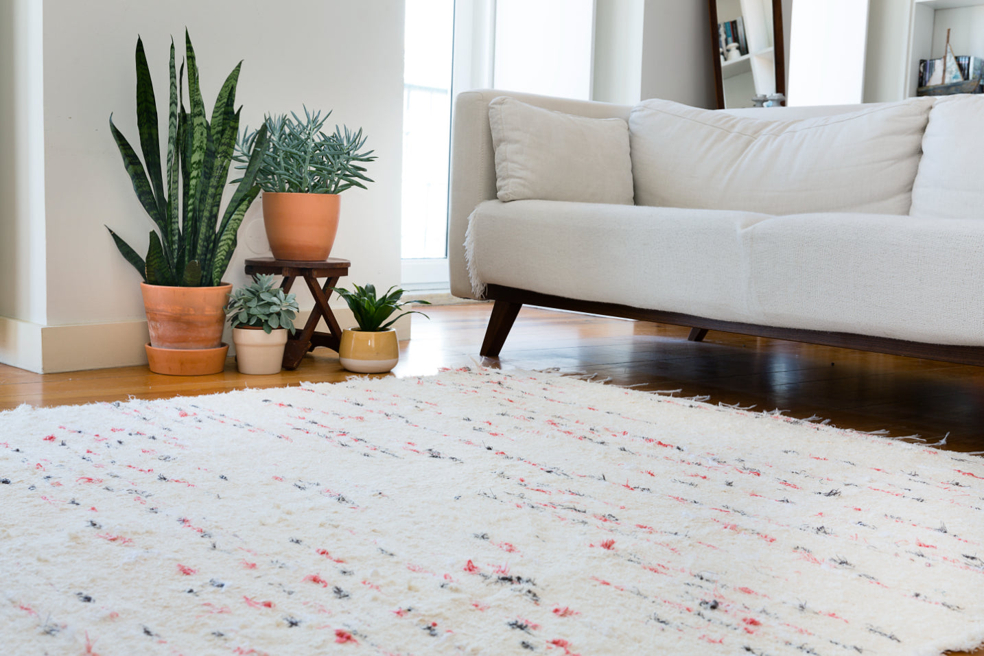 Red and white rug
