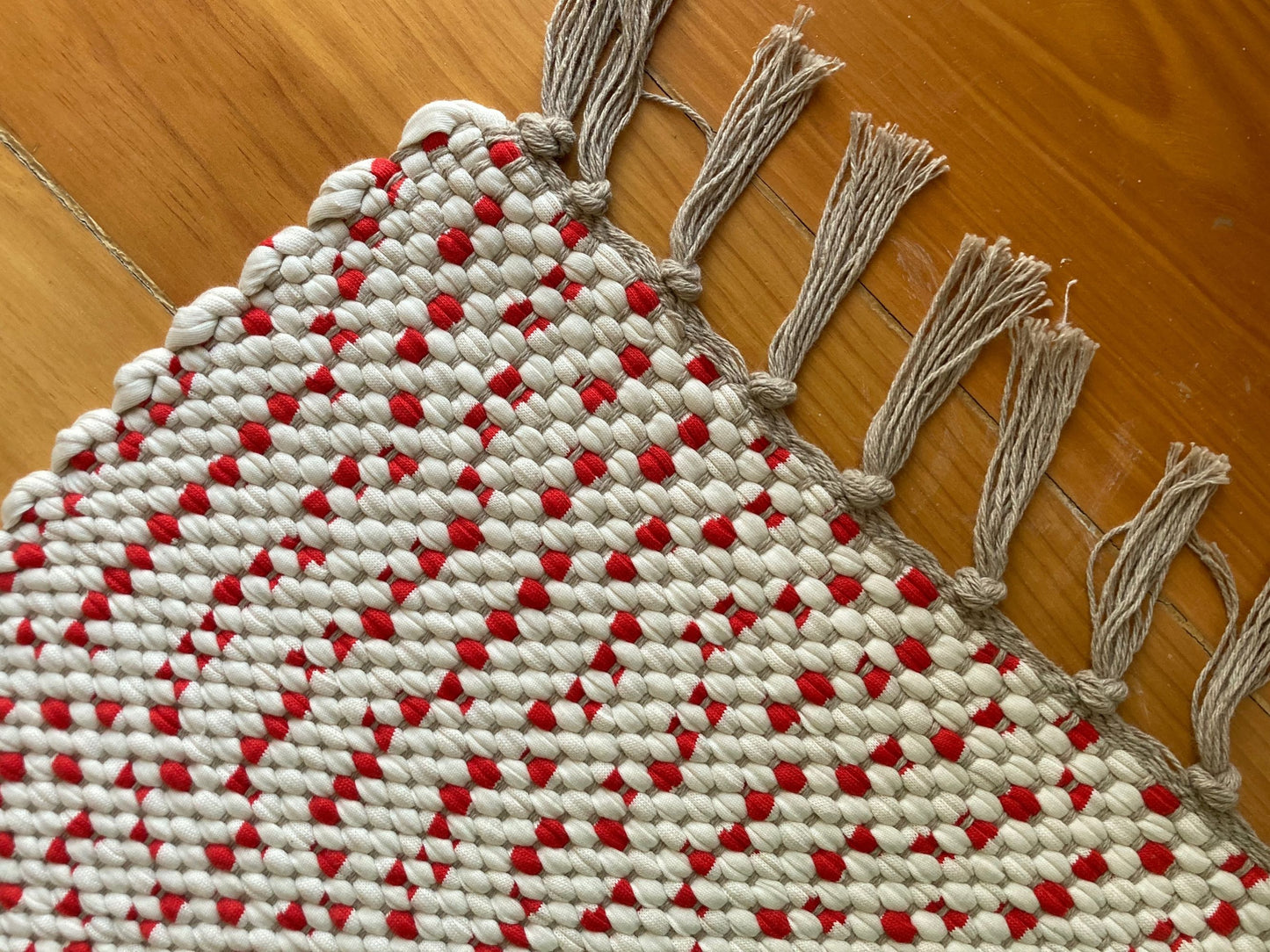 Red and white rug