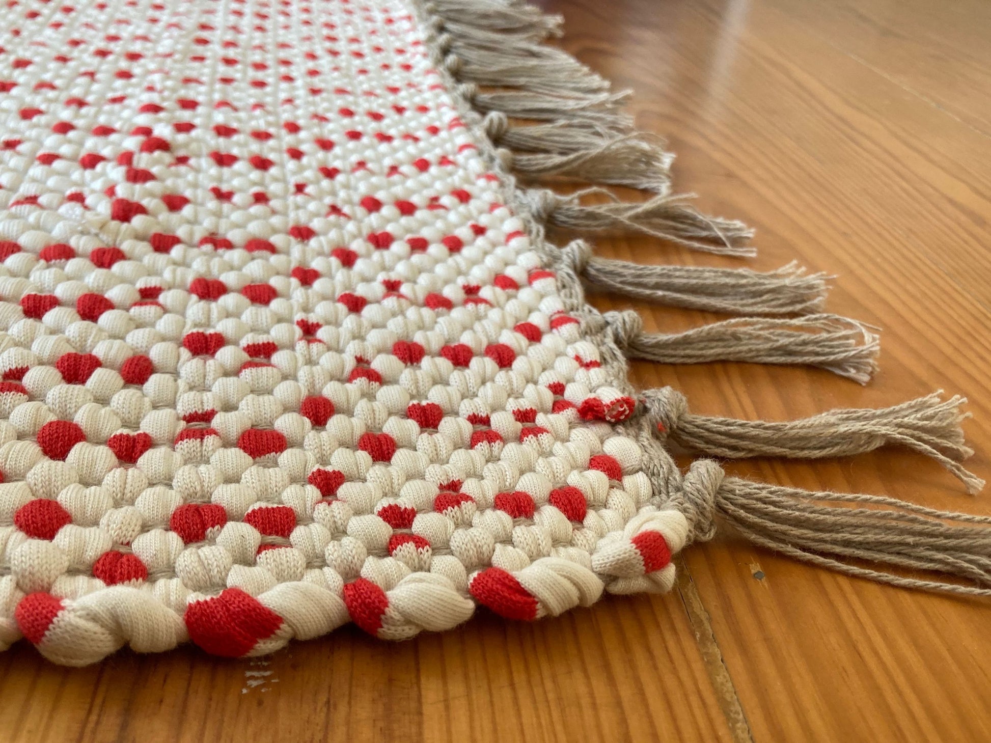 Red and white rug