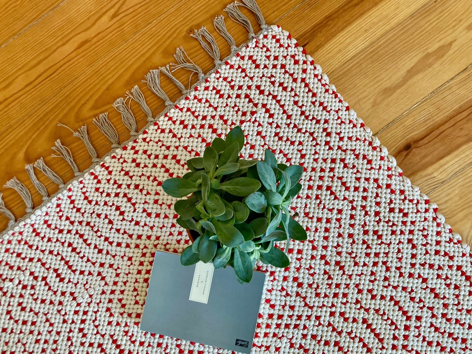 Red and white rug