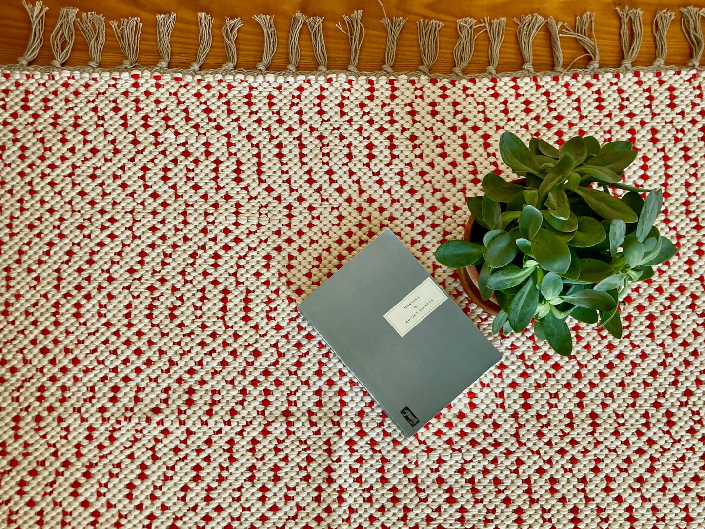 Red and white rug