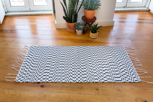 White and navy rug